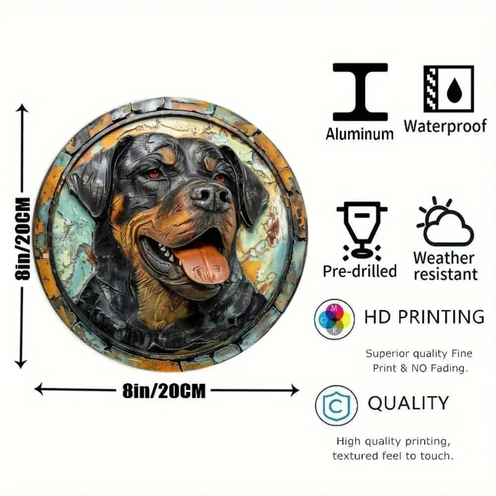 Cute Dog 3D Round Metal Aluminum Sign Art Wreath Decorative Plates Entrance Gift Mask Theme For Bar Club Home Room Wall Decor