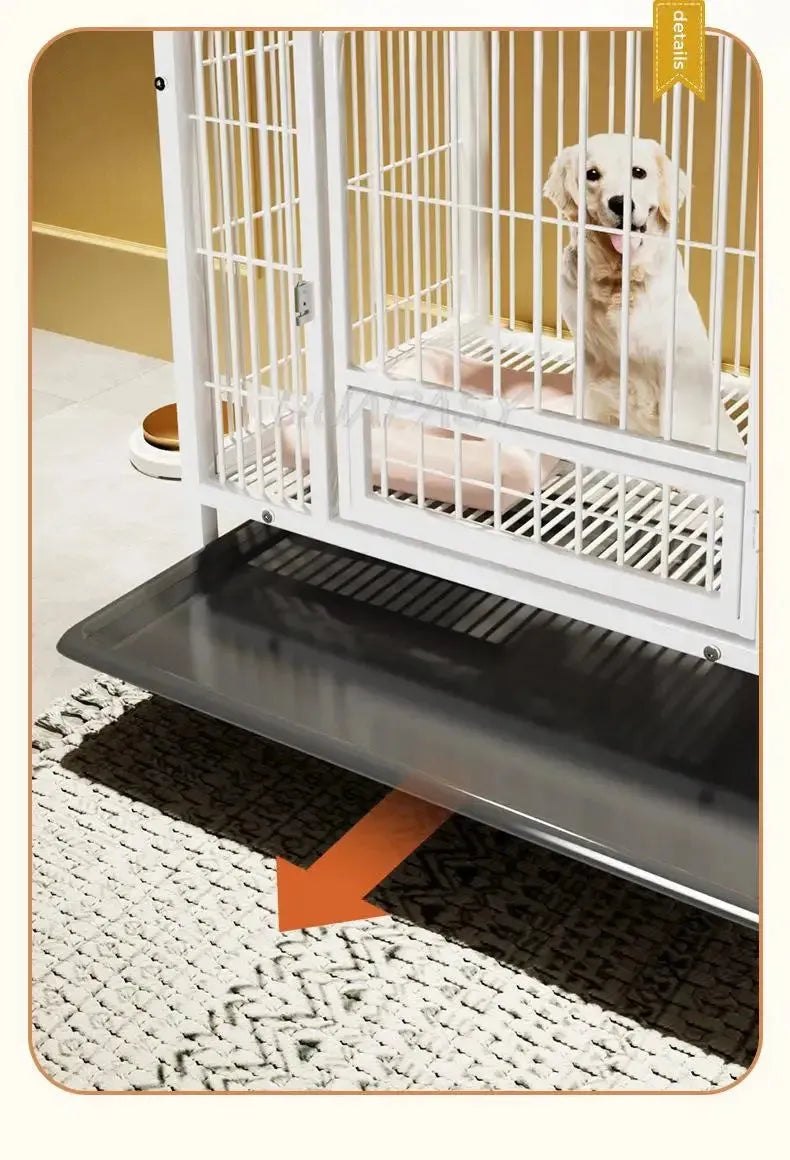 Metal Dog Crate Furniture with Door Pet Dog Cages House with Leak-Proof Pan Removable Tray Floor Protecting Kennel on Wheels