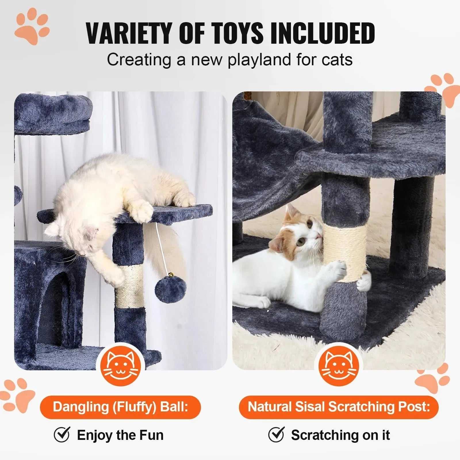 VEVOR Cat Tree for Indoor Cats 63" Cat Tower with 2 Cat Condos Sisal Scratching Post Large Cat Furniture Activity Center