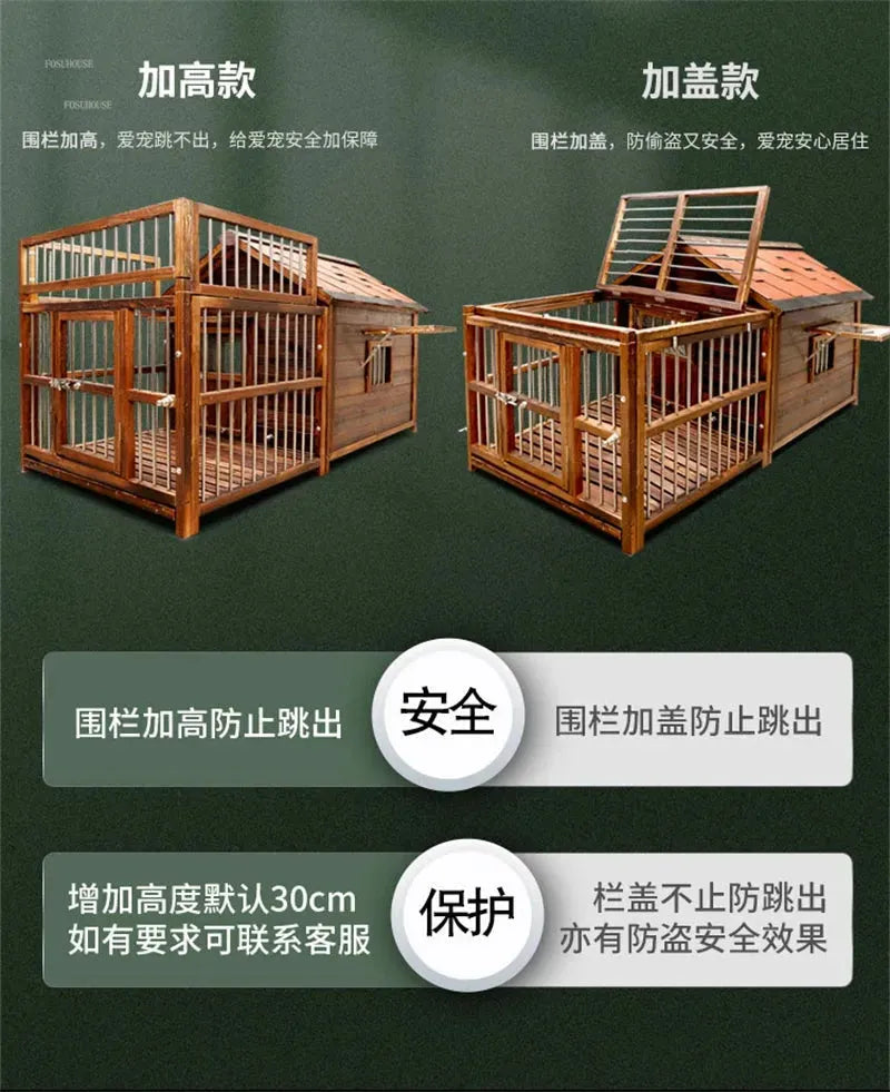 Home Solid Wood Dog Houses Outdoor Rainproof Pet Kennel Indoor Winter Warm Dog House Large Dog Waterproof Four Seasons Universal