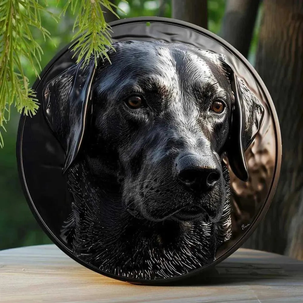 Round Metal Aluminum Sign Art Cute Dog Wreath Decorative Plates Entrance Decor Gift Mask Theme For Bar Club Home Room Wall Decor