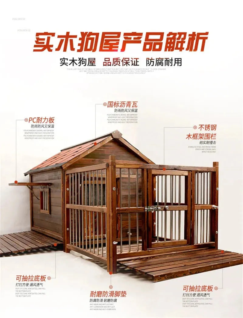 Home Solid Wood Dog Houses Outdoor Rainproof Pet Kennel Indoor Winter Warm Dog House Large Dog Waterproof Four Seasons Universal