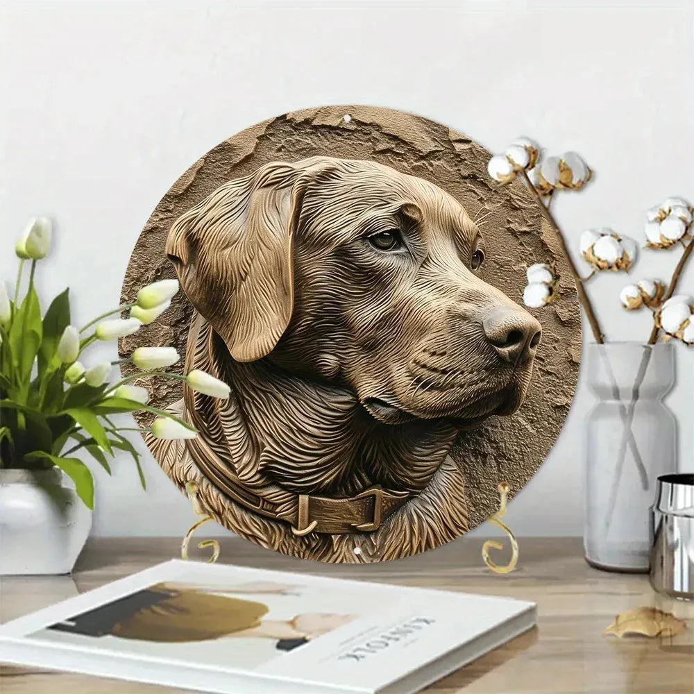 Round Metal Aluminum Sign Faux Embossing Wreath Sign Living Room Decoration Mother's Day Gifts French Bulldog Themed Decoration