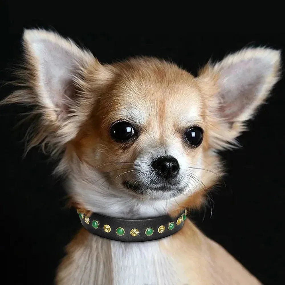 Leather Pet Dog Collar Bling Rhinestone Puppy Cat Collars Cute Diamond Chihuahua Necklace Adjustable for Small Medium Dogs Cats