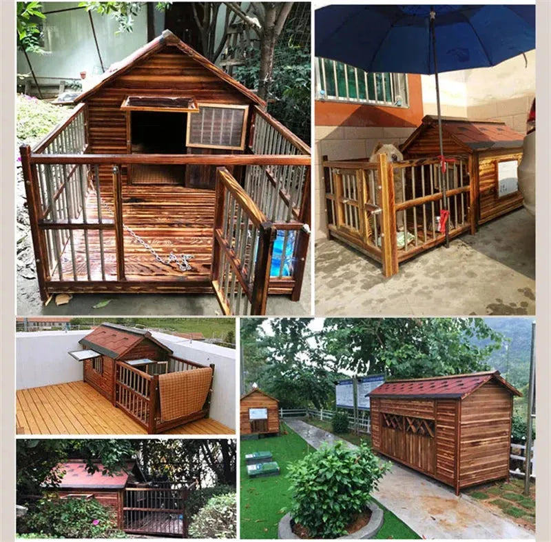 Home Solid Wood Dog Houses Outdoor Rainproof Pet Kennel Indoor Winter Warm Dog House Large Dog Waterproof Four Seasons Universal