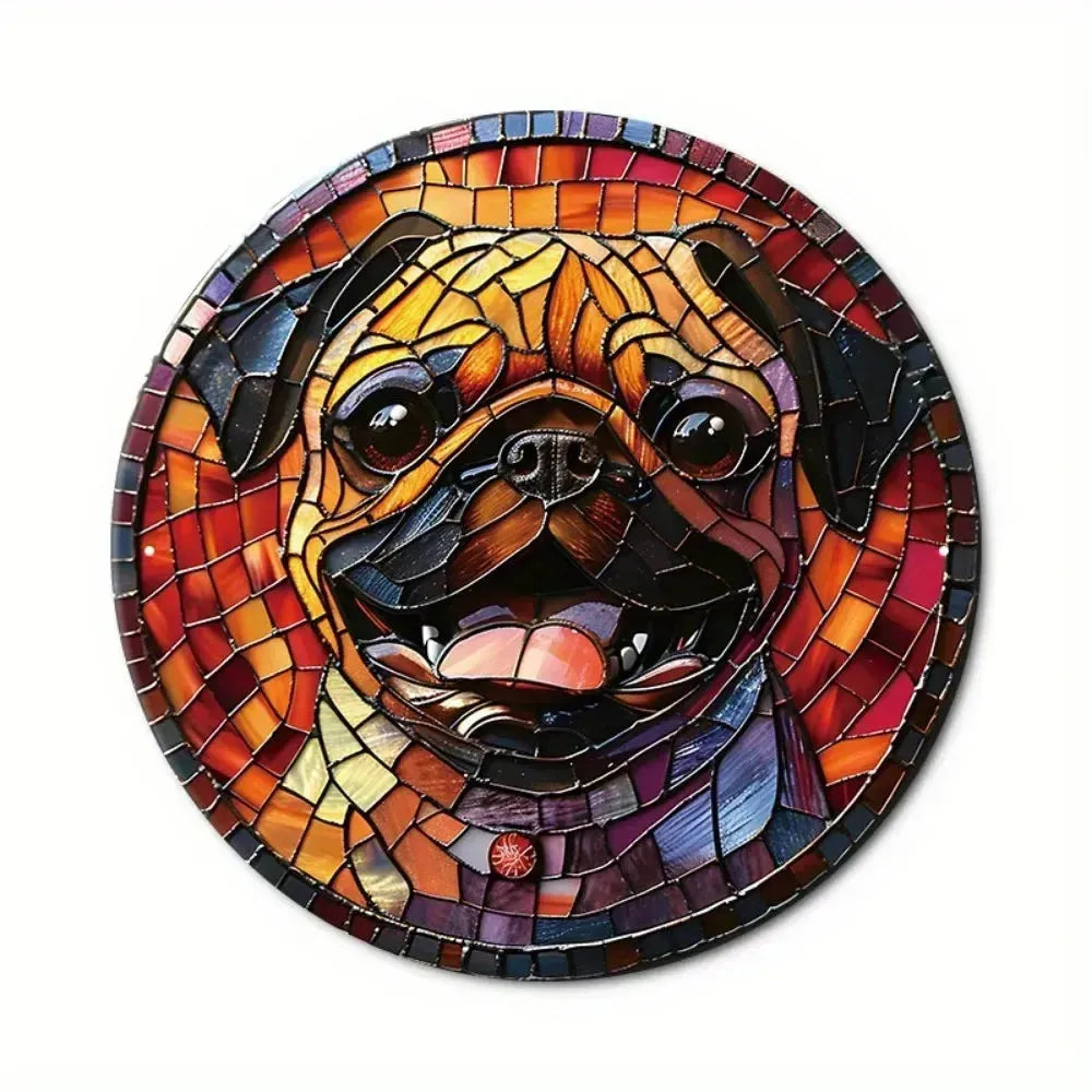 Pet Puppy Art Aesthetic Metal Round Plate Painting Vintage Wall Tin Sign Decor Custom Dog Tinplate Circle Plaque Home Decoration