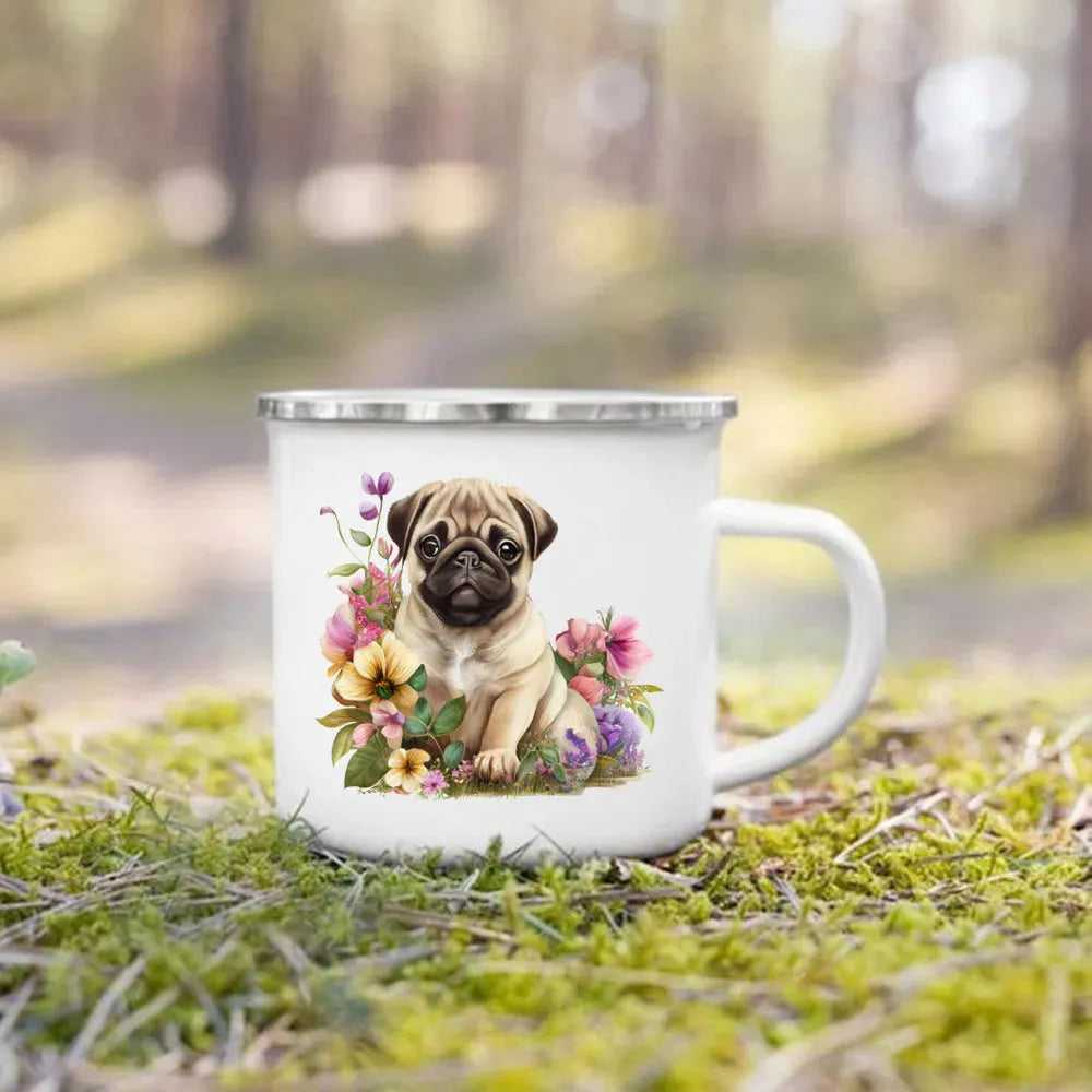 Dachshund Bulldog Border Colliegolden Retriever Printed Enamel Mug Creative Coffee Cup Camping Handle Mug Gifts for Dog Lovers