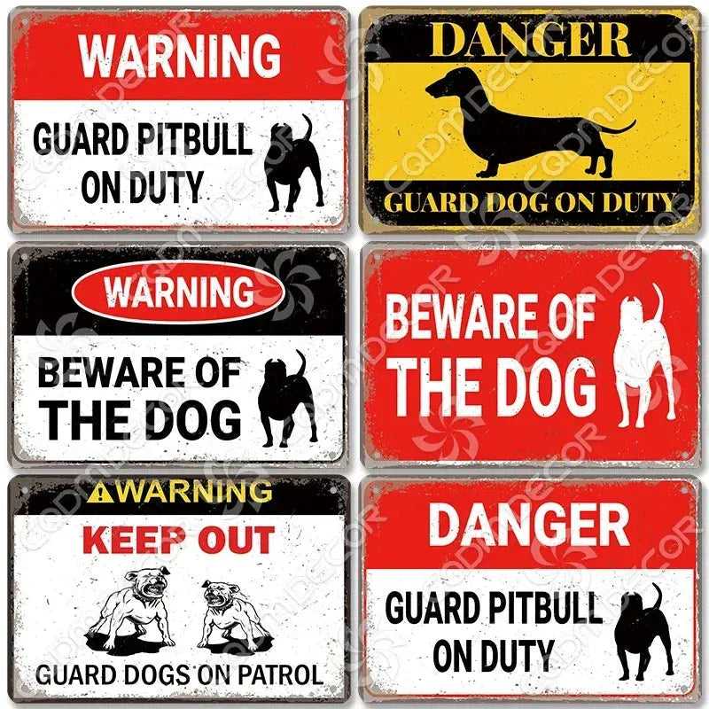 Beware of Dog Warning Tin Sign Metal Plate Caution Danger Dogs Vintage Poster Metal Plaque Garden Backyard Farm Home Wall Decor