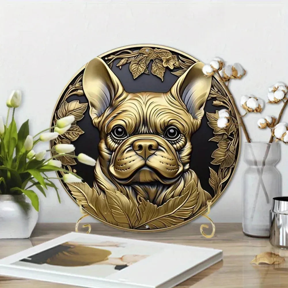 Round Metal Aluminum Sign Art Cute Dog Wreath Decorative Plates Entrance Decor Gift Mask Theme For Bar Club Home Room Wall Decor