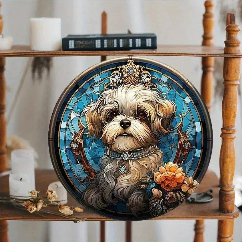 Pet Puppy Art Aesthetic Metal Round Plate Painting Vintage Wall Tin Sign Decor Custom Dog Tinplate Circle Plaque Home Decoration