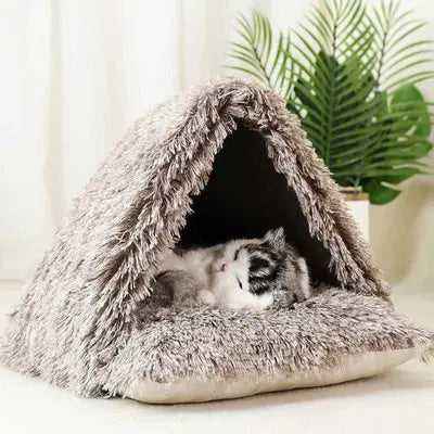 New Pet Tent House Warm Plush Cat Bed Soft Kitten Nest Kennel for Puppy Cats Indoor Sleeping Tent With Cushion Pet Supplies
