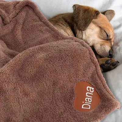 Soft Fluffy Dog Blanket Personalized Fleece Pet Blankets Free Printed Name Warm Dogs Heart Pattern Mat for Bed Sleeping Shower