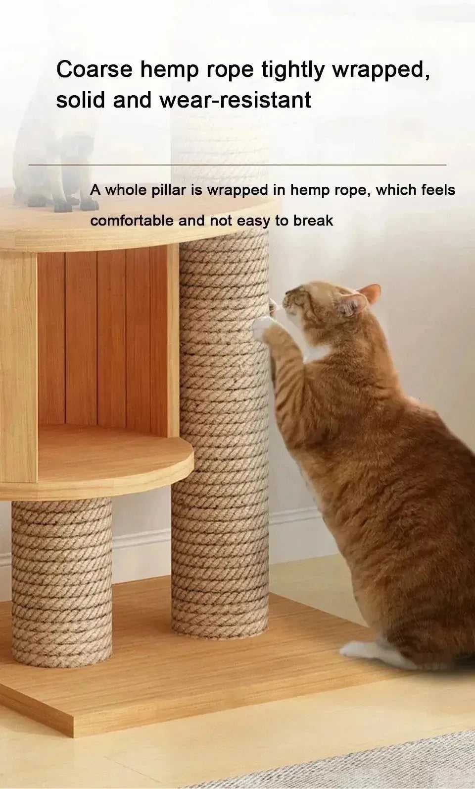 Cat Climbing Frame Floor To Ceiling Pussy Tree Tower Wooden Adjustable Pet Pillar Integrated Cattery With Hammock Kitty Nest