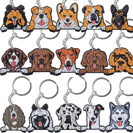 Cartoon Cool Dogs Keychains Bulldog English Springerspaniel Keyrings Maltese Greyhound Key Chains Husky Keeshond Key Rings Gifts