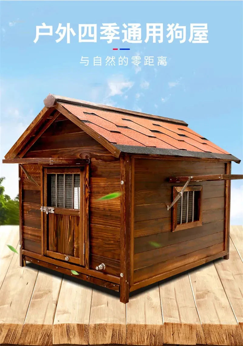 Home Solid Wood Dog Houses Outdoor Rainproof Pet Kennel Indoor Winter Warm Dog House Large Dog Waterproof Four Seasons Universal