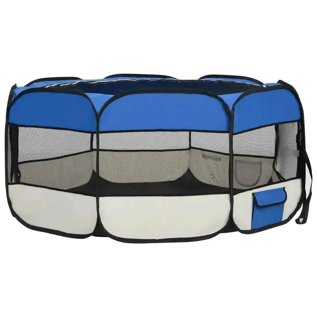 Foldable Dog Playpen with Carrying Bag Pet Run Play Cage for Home Blue Cream 145x145x61cm