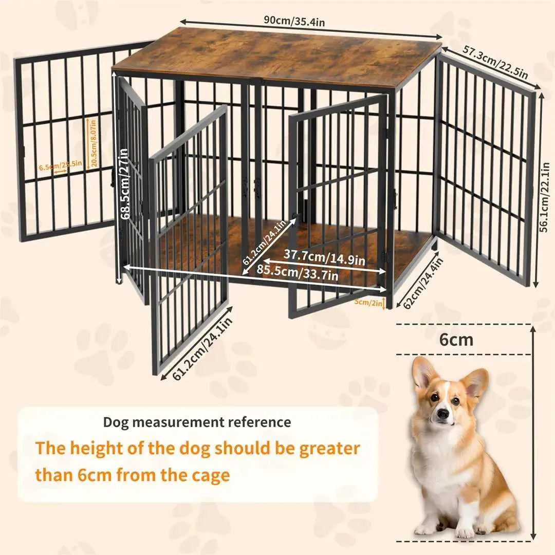 Heavy Duty Furniture Style Dog Cage Side Table Indoor Kennel Crate with Four Doors and Divider for Puppies Unlimited Combination