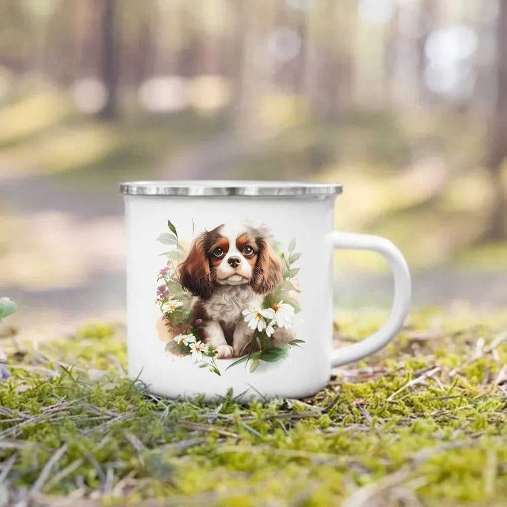 Dachshund Bulldog Border Colliegolden Retriever Printed Enamel Mug Creative Coffee Cup Camping Handle Mug Gifts for Dog Lovers