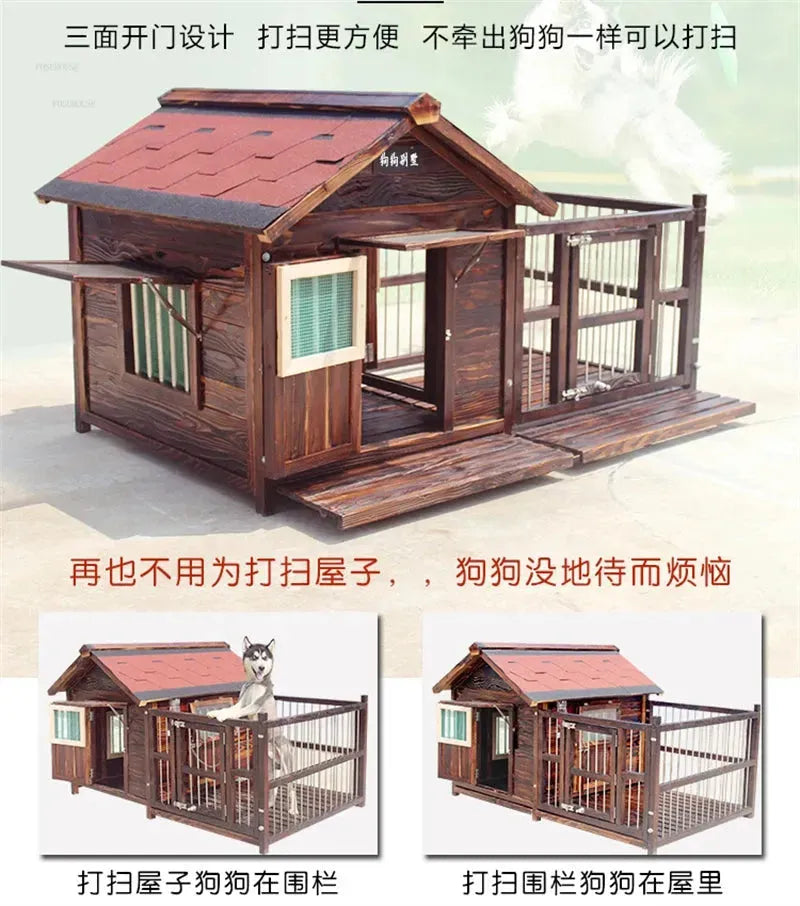 Outdoor Waterproof Kennel Four Seasons Universal Solid Wood Dog Houses Indoor Dog Cage Large Dog House Winter Warm House for Dog