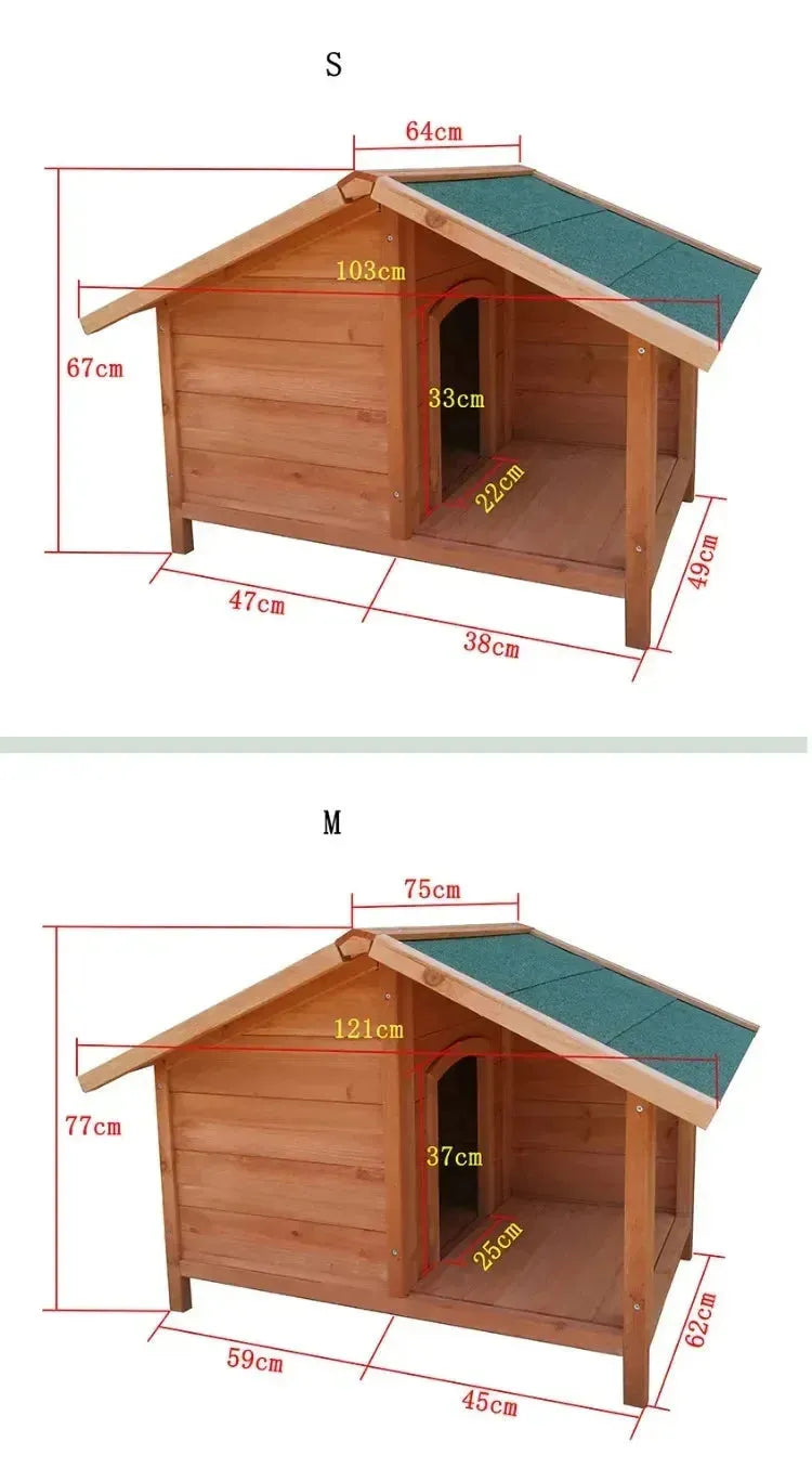 Outdoor Solid Wood Waterproof Dog Houses Large, Medium and Small Anti-corrosion Pet Houses Villa Indoor Dog House Kennels B