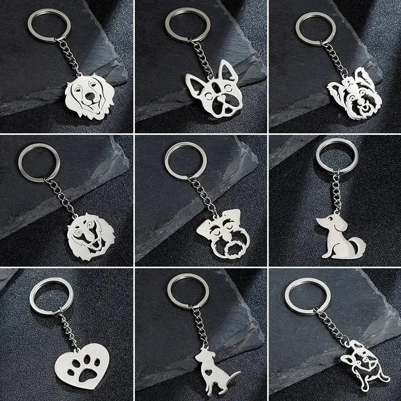 Stainless Steel Animal Keychain Cartoon Bulldog Key Rings Multiple Style Dog Keychains Key Holders Pendant Accessories Gift