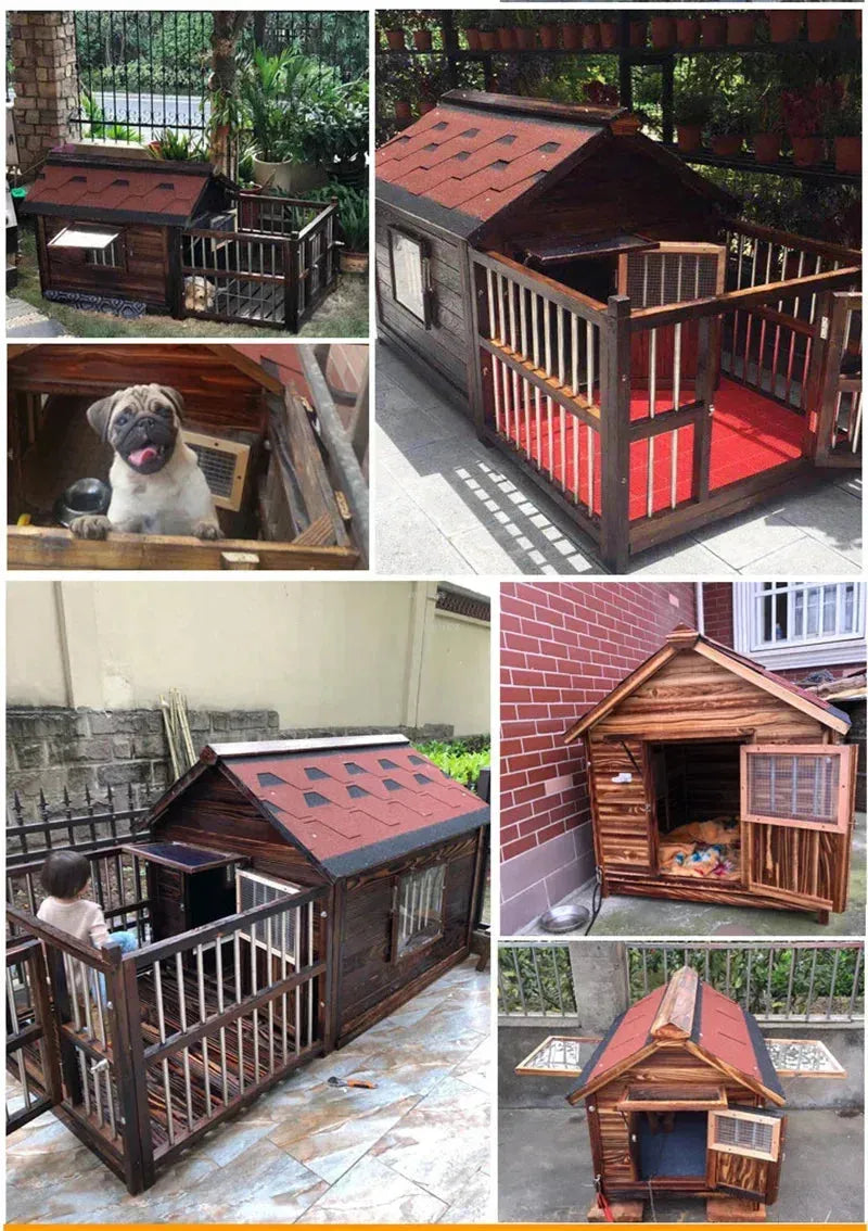 Large Dog Houses Solid Wood Outdoor Waterproof for Home Dogs Kennel Creative Breathable Pet Cage Pets Fences Villa Supplies T U