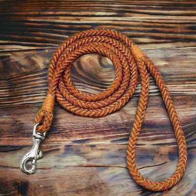 Premium Rolled Leather Dog Leash for Small to Medium Dogs - Brown