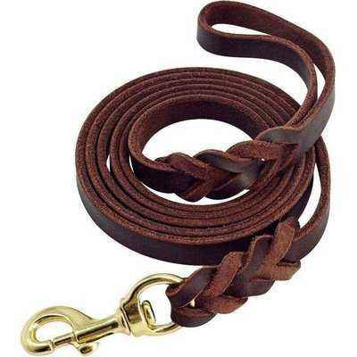 Genuine Leather Long Dog Leash, Braided, Brown Or Black Colors For Medium Large Pet - Finnigan's Play Pen