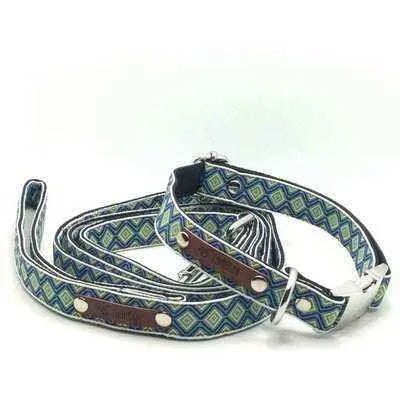 Chic Canine Couture: Designer Cotton Dog Collar No.02m with Engraved Name Buckle