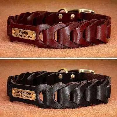 Regal Leather Elegance: Personalized Leather Dog Collar with ID Tag