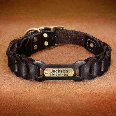 Regal Leather Elegance: Personalized Leather Dog Collar with ID Tag