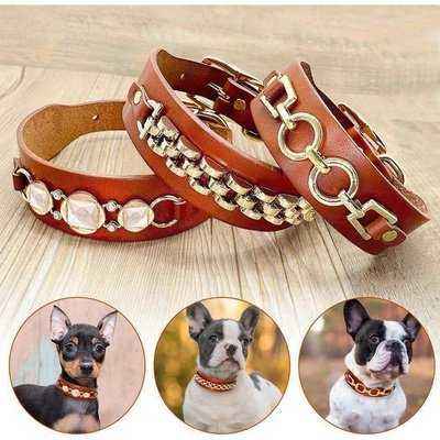 Real Leather Durable Dog Collar With Bling Rhinestone For Small And Medium Dogs - Finnigan's Play Pen