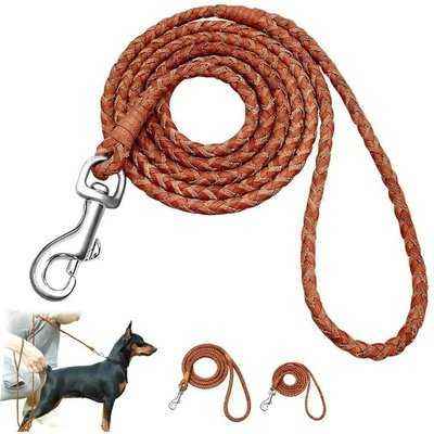Rolled Leather Dog Leash For Small Medium Dogs Braided Leather Puppy Cat Pet Walking Leash Leads Brown Color 4ft Long - Finnigan's Play Pen