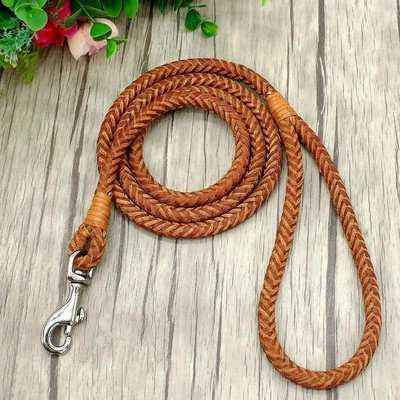 Rolled Leather Dog Leash For Small Medium Dogs Braided Leather Puppy Cat Pet Walking Leash Leads Brown Color 4ft Long - Finnigan's Play Pen