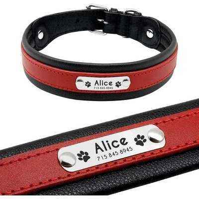 Leather Dog Collar Personalized Collar For Big Large Dogs Custom Engraved Nameplate Pet ID Tag Collars German Shepherd Pitbull - Finnigan's Play Pen