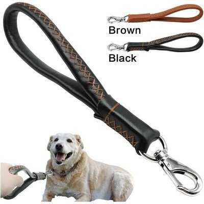 Real Leather Dog Leash Short Dog Leash Genuine Leather Traffic Lead for Large Dogs Training and Walking Heavy Duty 3/4" wide - Finnigan's Play Pen